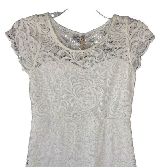 New Ci Sono Off White Lace Floral Spring Dress Lined Bodycon Mini Women Medium - Picture 2 of 8